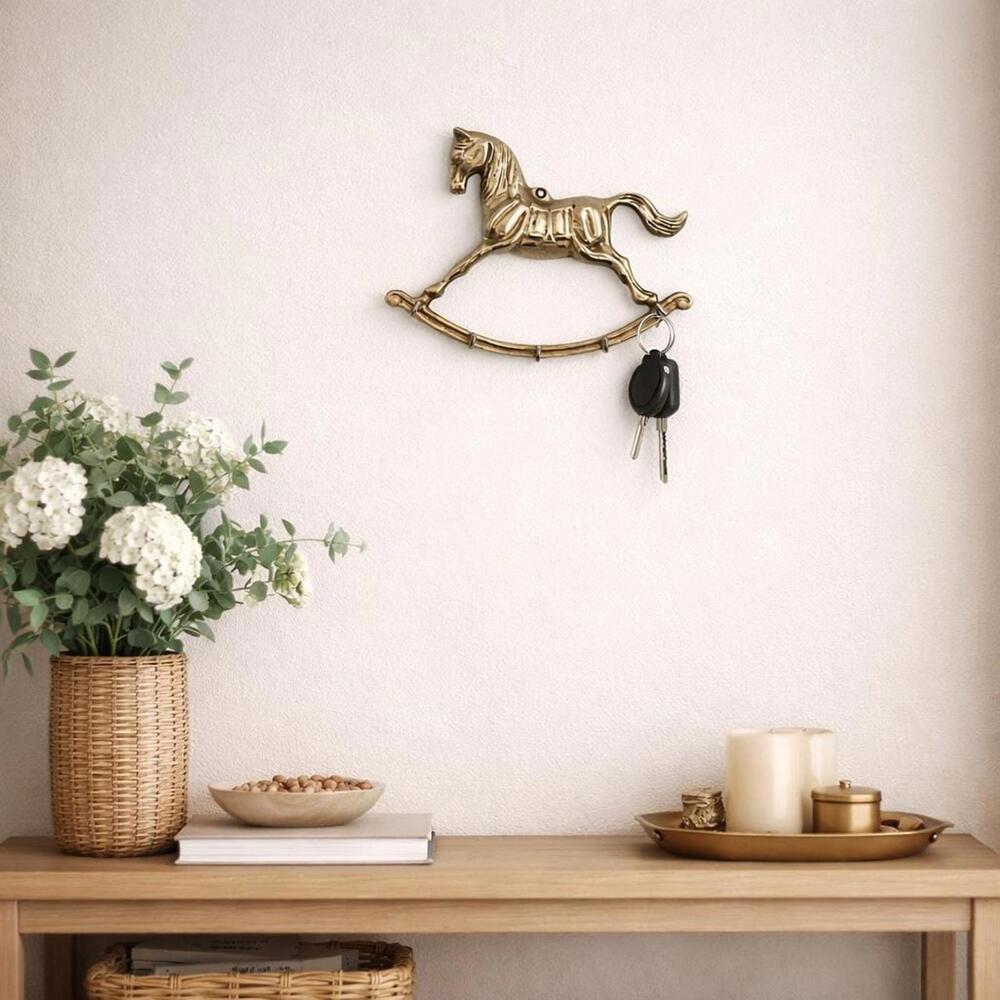 Vintage Brass Rocking Horse Wall Hook | Nursery & Entryway Wall Hook